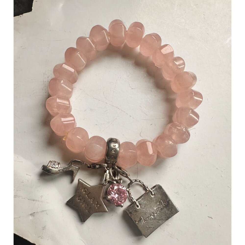 THOMAS SABO STERLING Silver & Rose Quartz Expanding Charm Bracelet